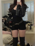 DERMEARNE Gothic Sexy Y2k Two Piece Set Women Korean Casual High Street Retro Suit Female Elegant Leather Tops + High Waist Jumpsuit 2025