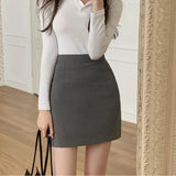 DERMEARNE Gray Suit for Women Summer New High-waisted One-step Skirt Professional Zipper Short Skirt Trendy Elastic Hip-covering Skirt