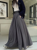 DERMEARNE Grey Black Long Skirts Womens Maxi Skirt 2025 Autumn Winter Suit Skirt Goth Lolita High Waist Ruffle Pleated Skirts Double Belts