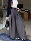 DERMEARNE Grey Black Long Skirts Womens Maxi Skirt 2025 Autumn Winter Suit Skirt Goth Lolita High Waist Ruffle Pleated Skirts Double Belts