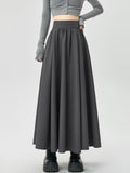 DERMEARNE Grey Black Midi Long Skirts Womens Maxi Skirt 2025 Autumn Winter Suit Skirt Office Lady Vintage High Waist Ruffle Pleated Skirts