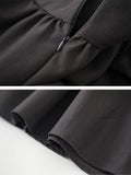 DERMEARNE Grey Black Midi Long Skirts Womens Maxi Skirt 2025 Autumn Winter Suit Skirt Office Lady Vintage High Waist Ruffle Pleated Skirts