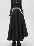 DERMEARNE Grey Black Midi Long Skirts Womens Maxi Skirt 2025 Autumn Winter Suit Skirt Office Lady Vintage High Waist Ruffle Pleated Skirts