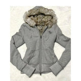 DERMEARNE Grey Y2k Clothes Goth Women Hoodie 2000s Vintage Punk Sweatshirt Zipper Slim Printing Short Coat Hip Hop Clothing Hottie Cute