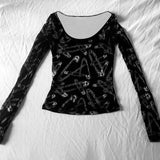 DERMEARNE Grunge Goth Y2k Long sleeve Top Aesthetics Graphic Print Vintage Punk Baby Tee Streetwear Casual Fashion Long sleeve T-shirt EMO