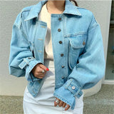 DERMEARNE Autumn Students Chic Denim Casual Feminine BF Style Brief Cowboy Office Lady All-Match Fresh Loose Coat Large Size Tops