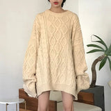 Size 4XL Autumn Winter Knitted Sweater O Neck Long Sleeved Loose Womens Sweater Oversized Warm Female Pullovers