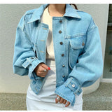 DERMEARNE Autumn Students Chic Denim Casual Feminine BF Style Brief Cowboy Office Lady All-Match Fresh Loose Coat Large Size Tops