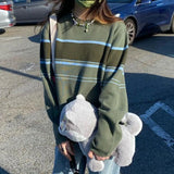 Harajuku Striped Sweater Women Long Sleeve Round Neck Pullovers Knitting Street Tops Korean Fashion Oversized Sweater