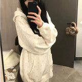 DERMEARNE HOUZHOU Cuteore Sweet Coquette Hoodies Women Y2k Harajuku Kawaii Streetwear Bow Print Oversized Hooded Sweatshirt Soft Girl 2024