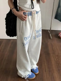 DERMEARNE HOUZHOU Vintage Women Sweatpants Baggy Korean Preppy Style Retro Trousers Streetwear Y2k Letter Printed Wide Leg Patchwork Pants