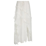 DERMEARNE HOUZHOU Y2K Irregular Split White Midi Skirt Women Low Waist Lace Up Fairycore Sweet Boho Long Skirt Sexy Summer Holiday Beach