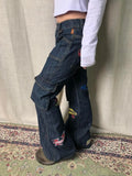 DERMEARNE HOUZHOU Y2k Graphic Cargo Jeans Women Harajuku Grunge Low Waist Denim Trouser Vintage High Street Aesthetic Japanese 2000s Jeans