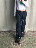 DERMEARNE HOUZHOU Y2k Graphic Cargo Jeans Women Harajuku Grunge Low Waist Denim Trouser Vintage High Street Aesthetic Japanese 2000s Jeans