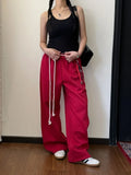 DERMEARNE HOUZHOU Y2k Kpop Red Sweatpants Women Baggy Harajuku Korean Hip Hop Style Wide Leg Jogger Pants Streetwear Oversized Aesthetic