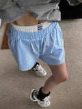 DERMEARNE HOUZHOU Y2k Striped Patchwork Shorts for Women Casual Baggy Elastic Waist Female Short Pants Korean Style Harajuku Fashion Retro