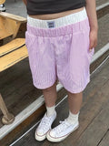 DERMEARNE HOUZHOU Y2k Striped Patchwork Shorts for Women Casual Baggy Elastic Waist Female Short Pants Korean Style Harajuku Fashion Retro