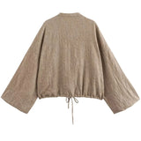 DERMEARNE HXAO Crop Bow Lace-Up Blouse Women's Shirt Summer 2025 O-Neck Long Sleeve Loose Shirt Elegant Fashion All-Match Ladies Blouses