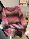 DERMEARNE Harajuku Gradient Color Knitted Sweater Rainbow Striped Long Sleeve Autumn Winter Pullovers Women Korean Tide Oversized Jumper