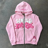 DERMEARNE Harajuku High Street Colorful Fashion Letter Print Oversized Hoodie Men Y2k Casual Loose Street Hip-Hop Zipper Sweatshirt Women