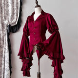 DERMEARNE Harajuku Vintage Lolita V-neck Blouses  Slim Fit Shirts Women Y2k Flare Sleeve Ruffles Black Blusas 2025 Autumn New Mujer