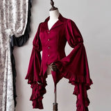 DERMEARNE Harajuku Vintage Lolita V-neck Blouses  Slim Fit Shirts Women Y2k Flare Sleeve Ruffles Black Blusas 2025 Autumn New Mujer