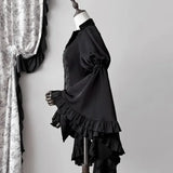 DERMEARNE Harajuku Vintage Lolita V-neck Blouses  Slim Fit Shirts Women Y2k Flare Sleeve Ruffles Black Blusas 2025 Autumn New Mujer