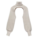 Women Sexy Turtleneck Long Puff Sleeve Knitted Sweater Arm Warmers Backless Knitwear Pullover Crop Top