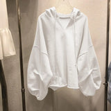 Women Hoodies Sweatshirt Solid Color Drawstring Pullover Hoodie Autumn Batwing Sleeve V-Neck Women Sweatshirt Loose Jumper 2021