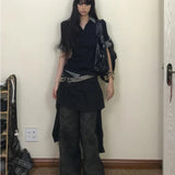 DERMEARNE High End Luxury French Fake Two Piece Pullover Harajuku Punk Spliced Color Design Women Shirts Slim Fit Y2k Aesthetic Tops