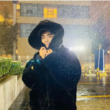 DERMEARNE High Quality Quilted Thick Furry Coat Female Autumn And Winter Lamb Plush Imitation Mink Rex Rabbit Fur Coat Women Hooded Jacket