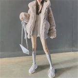DERMEARNE High Quality Quilted Thick Furry Coat Female Autumn And Winter Lamb Plush Imitation Mink Rex Rabbit Fur Coat Women Hooded Jacket