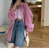 DERMEARNE High Street Striped Loose Cardigan Spring Summer New Polo Neck Long Sleeve Trend Youth Shirt Tops Casual Fashion Women Clothing