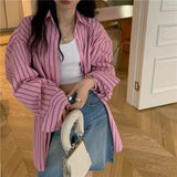 DERMEARNE High Street Striped Loose Cardigan Spring Summer New Polo Neck Long Sleeve Trend Youth Shirt Tops Casual Fashion Women Clothing