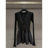 DERMEARNE High-end Retro Knit Cardigan Sweater Women Mini Dress Designs V-neck Streetwear Trend Y2k Harajuku Dresses Long Sleeve Autumn