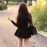 DERMEARNE High-end Retro Knit Cardigan Sweater Women Mini Dress Designs V-neck Streetwear Trend Y2k Harajuku Dresses Long Sleeve Autumn