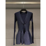 DERMEARNE High-end Retro Knit Cardigan Sweater Women Mini Dress Designs V-neck Streetwear Trend Y2k Harajuku Dresses Long Sleeve Autumn