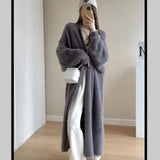 DERMEARNE High-quality Soft Style Knitted Sweater Jacket Women Autumn Winter Retro Long Blue Pink Faux Mink Wool Sweater Cardigan Jacket