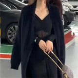 DERMEARNE High-quality Soft Style Knitted Sweater Jacket Women Autumn Winter Retro Long Blue Pink Faux Mink Wool Sweater Cardigan Jacket