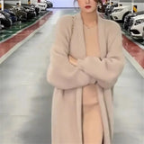 DERMEARNE High-quality Soft Style Knitted Sweater Jacket Women Autumn Winter Retro Long Blue Pink Faux Mink Wool Sweater Cardigan Jacket