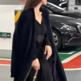 DERMEARNE High-quality Soft Style Knitted Sweater Jacket Women Autumn Winter Retro Long Blue Pink Faux Mink Wool Sweater Cardigan Jacket