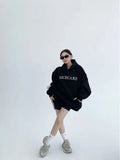 DERMEARNE Hikigawa Chic Fashion Floral Embroidery Hoodies Women Coats Autumn Casual Loose All Match Hooded Pullover Outerwear Tops Mujer