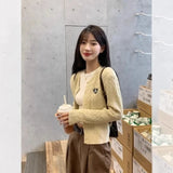 DERMEARNE Hikigawa Chic Korean Fashion Twist Long Sleeve Knitted Cardigans Women Heart Embroidery Sweet Sweater Coats Tops Ropa Mujer