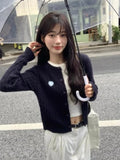DERMEARNE Hikigawa Chic Korean Fashion Twist Long Sleeve Knitted Cardigans Women Heart Embroidery Sweet Sweater Coats Tops Ropa Mujer