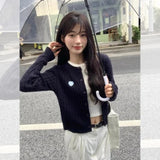DERMEARNE Hikigawa Chic Korean Fashion Twist Long Sleeve Knitted Cardigans Women Heart Embroidery Sweet Sweater Coats Tops Ropa Mujer
