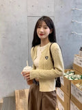 DERMEARNE Hikigawa Chic Korean Fashion Twist Long Sleeve Knitted Cardigans Women Heart Embroidery Sweet Sweater Coats Tops Ropa Mujer