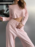 DERMEARNE Hiloc Knitted Pajamas For Women 2 Piece Sets O Neck Long Sleeve Sleepwear Female Trouser Suits 2024 Summer Casual Homewear
