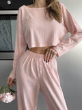 DERMEARNE Hiloc Knitted Pajamas For Women 2 Piece Sets O Neck Long Sleeve Sleepwear Female Trouser Suits 2024 Summer Casual Homewear