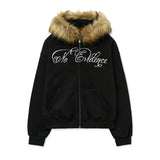 DERMEARNE Hip Hop Punk Grunge Gothic Aesthetic Print Women Men Hoodies Y2K Harajuku Emo Girls Casual Fur Collar Sweatshirt Chic Streetwear