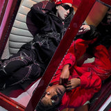 DERMEARNE Hip Hop Rhinestone Print Hoodies Pants Suit Men Women Streetwear Fashion Y2k Zipper Hoodie Jacket Gothic Autumn Loose Sweatshirt